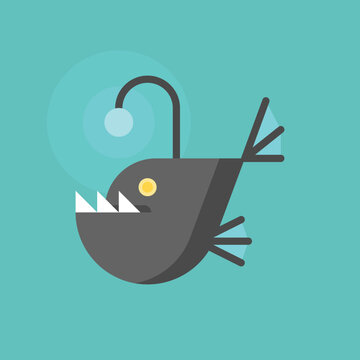 angler fish icon, flat design, trap concept
