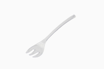 Miniature plastic utensils for snacks and canaps on a white background 