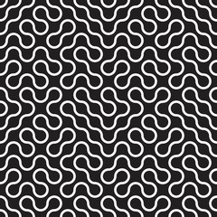 Vector seamless texture. Modern geometric background. Monochrome repeating pattern with bending threads.