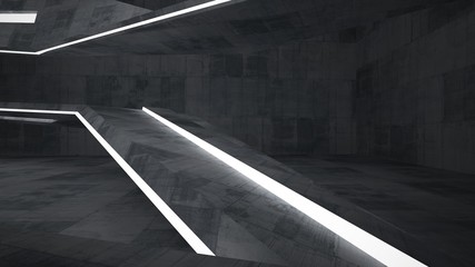 Abstract  concrete parametric interior with neon lighting. 3D illustration and rendering.