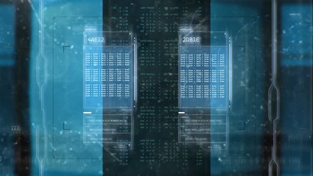 Futuristic hacking attack on screen, network security breach, data theft. Beautiful hacking background