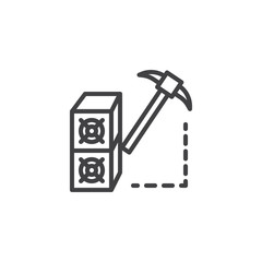 Cryptocurrency mining hardware outline icon. linear style sign for mobile concept and web design. Pickaxe simple line vector icon. Symbol, logo illustration. Pixel perfect vector graphics