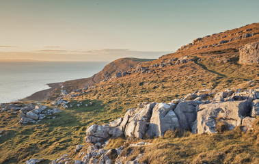 Rocky Headland in Warm Sunset Light