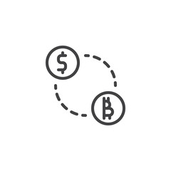 Dollar and bitcoin exchange outline icon. linear style sign for mobile concept and web design. Crypto currency change transaction simple line vector icon. Symbol, logo illustration. 