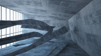 Abstract white and concrete parametric interior  with window. 3D illustration and rendering.