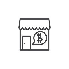 Bitcoin accepted shop outline icon. linear style sign for mobile concept and web design. Bitcoin payment simple line vector icon. Symbol, logo illustration. Pixel perfect vector graphics