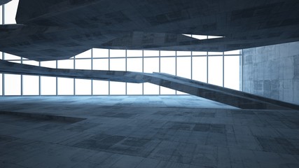 Abstract white and concrete parametric interior  with window. 3D illustration and rendering.