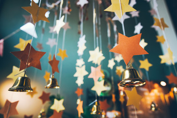 Abstract festive background, decorative decoration, from the stars and Golden Bellflowers....