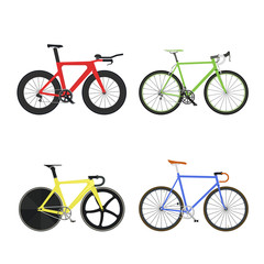 Set of four mountain bikes isolated on white background. Flat style. Vector illustration.