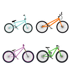 Fototapeta premium Set of four mountain bikes isolated on white background. Flat style. Vector illustration.