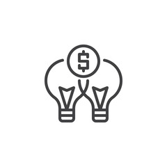 Lightbulb and dollar coin outline icon. linear style sign for mobile concept and web design. Financial ideas simple line vector icon. Symbol, logo illustration. Pixel perfect vector graphics