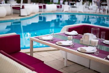 Beautiful table setting with crockery for party
