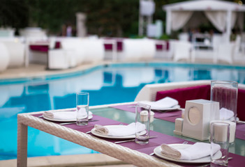 Served table in open air cafe