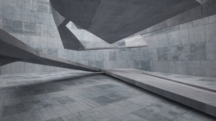 Abstract white and concrete parametric interior  with window. 3D illustration and rendering.