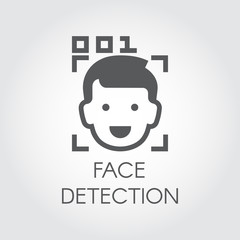 Face detection flat icon. Facial biometric recognition. Men head, frame scanning and code control. Technology of human identification in phone, smartphone and other devices. Security innovation system