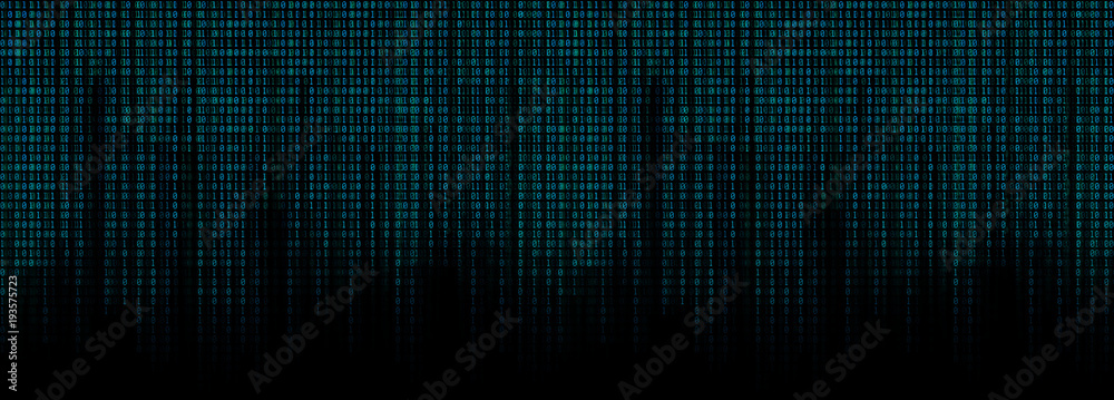 Fototapete glowing blue binary code matrix background wide banner