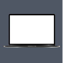 Realistic Laptop mockup Device with white Screen Isolated on marengo color Background. Notebook. Laptop render. Opened notebook/laptop. Vector Illustration. EPS 10.