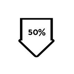 Discount icon, 50% discount icon with arrow thin line outline isolated on white background for your web and mobile app design, vector illustration