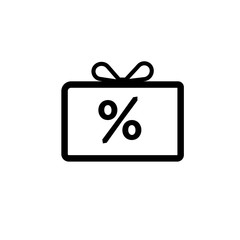 Gift icon with percent, discount thin line outline isolated on white background for your web and mobile app, vector illustration