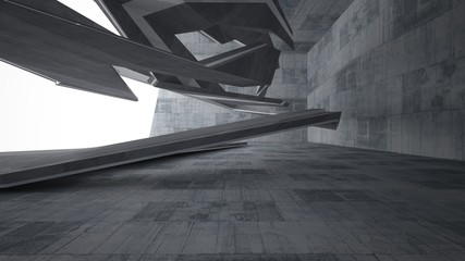 Abstract white and concrete parametric interior  with window. 3D illustration and rendering.