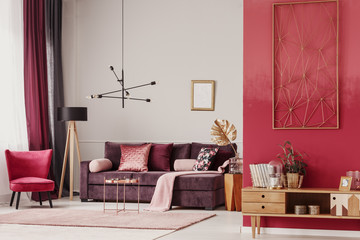 Red living room interior