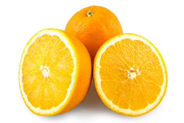 orange with half of orange isolated on the white background