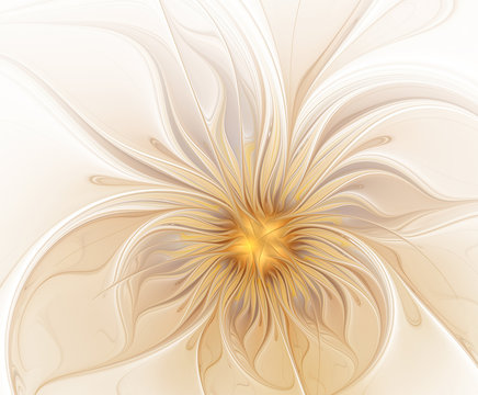 Golden fractal flower on a white background