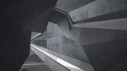 Abstract white and concrete parametric interior  with window. 3D illustration and rendering.