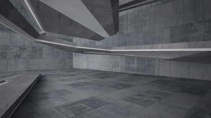 Abstract white and concrete parametric interior  with window. 3D illustration and rendering.