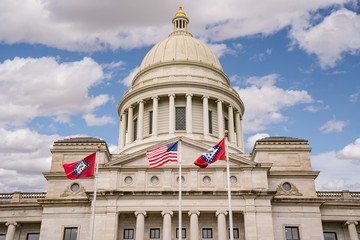 Flags Fly at the Arkansas Capitol Building in Little Rock, Arkansas