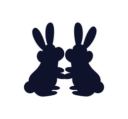Bunnies Together Silhouette Vector Illustration