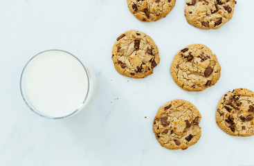 Milk and cookies on white background