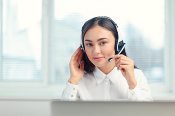 Support phone operator in headset at workplace