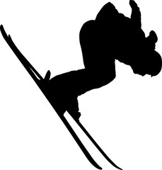 Freestyle skier. Black shape of skier during freestyle jump