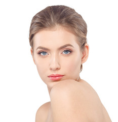 Fototapeta premium Young beautiful woman face portrait with healthy skin.