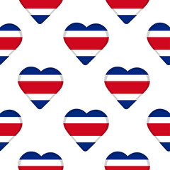 Seamless pattern from the hearts with flag of Costa Rica.