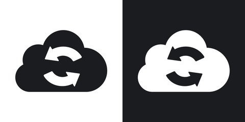 Vector cloud sync icon. Two-tone version on black and white background