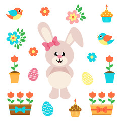 Obraz premium cartoon easter elements with bunny girl