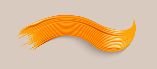 Wavy realistic yellow brush stroke. Template of logo. Abstract logotype. Design element. Vector illustration.