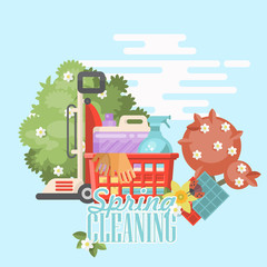 Spring cleaning vector illustration in modern flat style. - 193583770