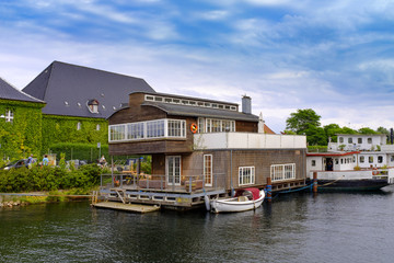 Fototapeta na wymiar Denmark - Zealand region - Copenhagen - panoramic view of the contemporary architecture and water canals of the Christianshavn district