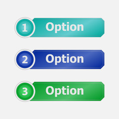 Infographic elements, three options. Color forms for options. Set of forms for text.