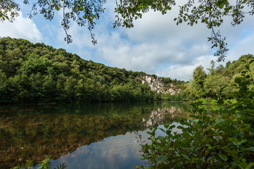 Lake in old quarry Mont Castre, Normandy France