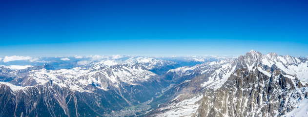Panoramic view of Mont Blanc mountain peak in Chamonix, France