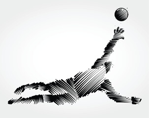 goalkeeper trying to catch the ball made of black brushstrokes on light background © dimiSantos