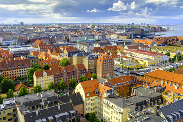 Fototapeta na wymiar Denmark - Zealand region - Copenhagen city center - panoramic aerial view of the central Copenhagen and outskirts in the background