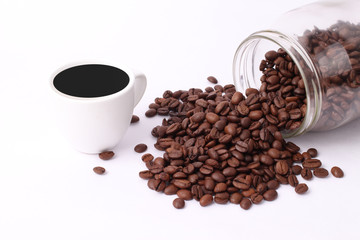 coffee bean with coffee cup isolated on white