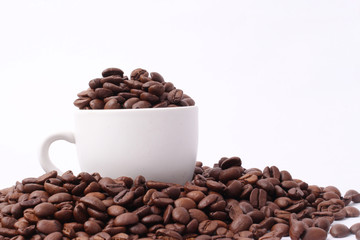 coffee bean with coffee cup isolated on white