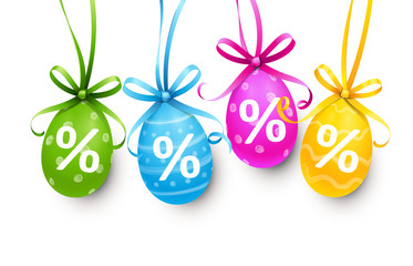 Bunt bemalte Ostereier Prozente mit Schleife, hängend 