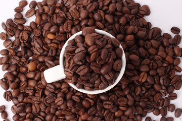 coffee bean with coffee cup isolated on white